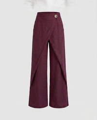 Ida Casual Linen Trousers in Wine Red