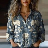 Idony Women's Paisley Print Long Sleeve Shirt in Blue