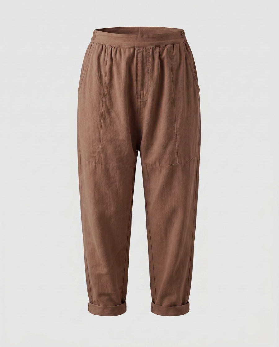 Ilse Linen Trousers with Side Pockets and Pockets in Dark Red