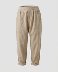 Ilse Linen Trousers with Side Pockets and Pockets in Khaki