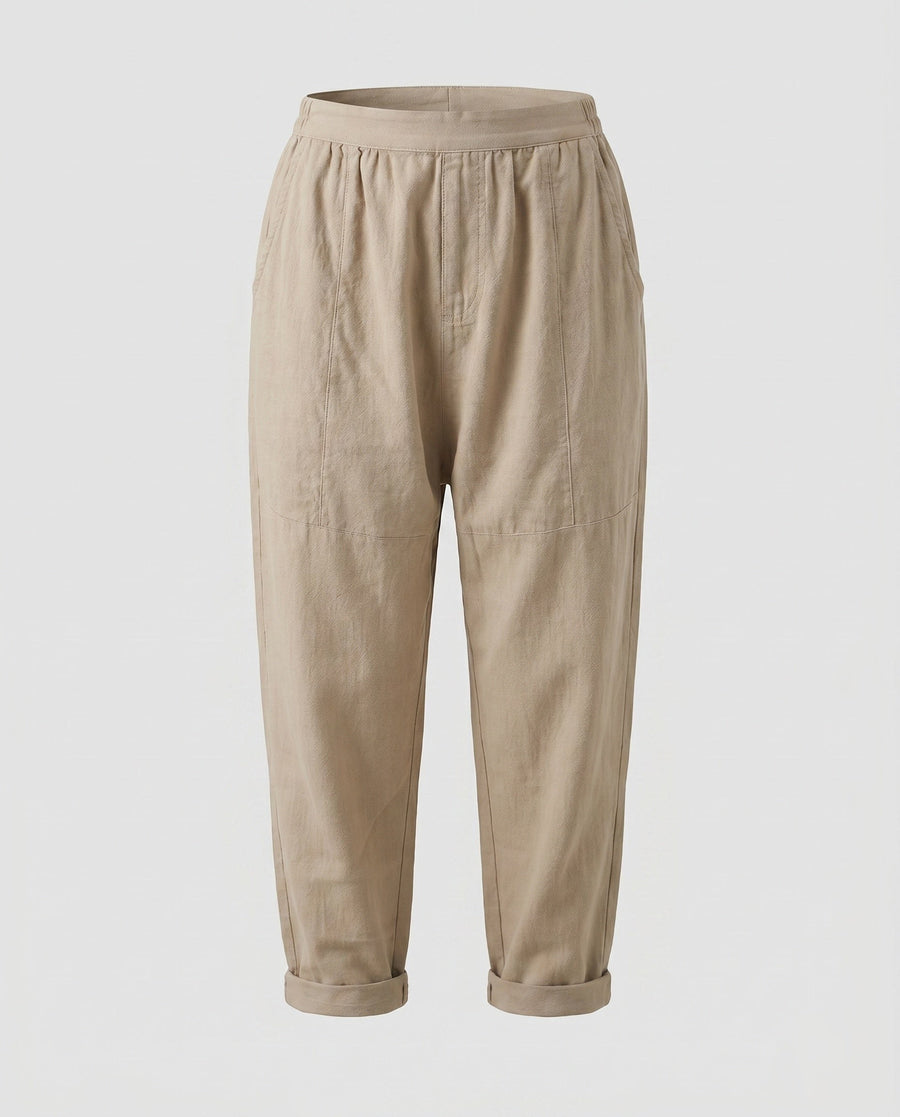 Ilse Linen Trousers with Side Pockets and Pockets in Khaki