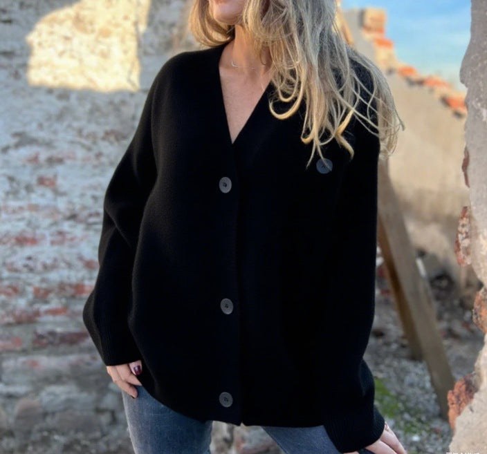 Ilse Relaxed Knit Cardigan in Black
