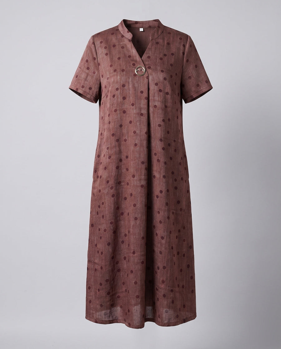 Ilse Relaxed Midi Dress with Side Pockets and Pockets in Rotbraun