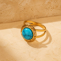 Retro Geometric Turquoise Rings