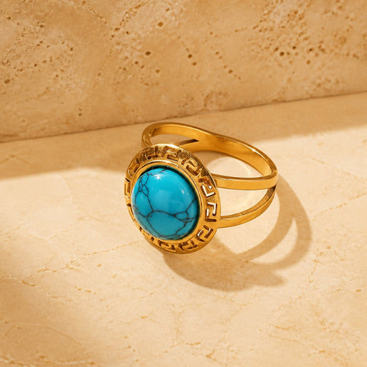 Retro Geometric Turquoise Rings