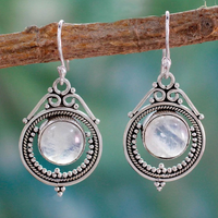 Rustic Silver Moonstone Halo Earrings