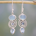 Ornate Filigree Silver Moonstone Earrings