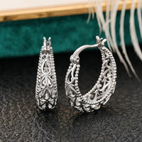 Antique Hollow Basket Earrings | White Gold
