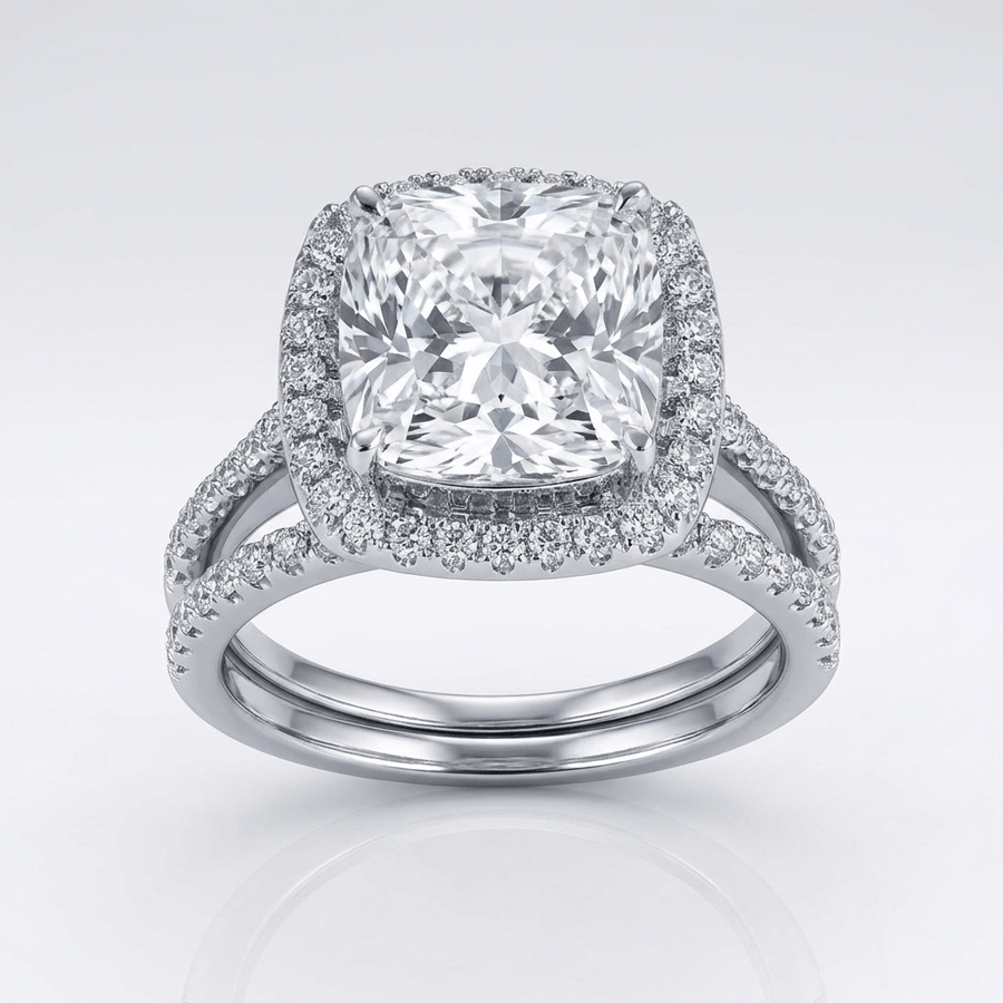 Silver Square Zirconia Halo Ring