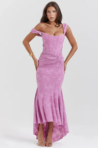Numida | Square Neck Corset Maxi Dress in Pink