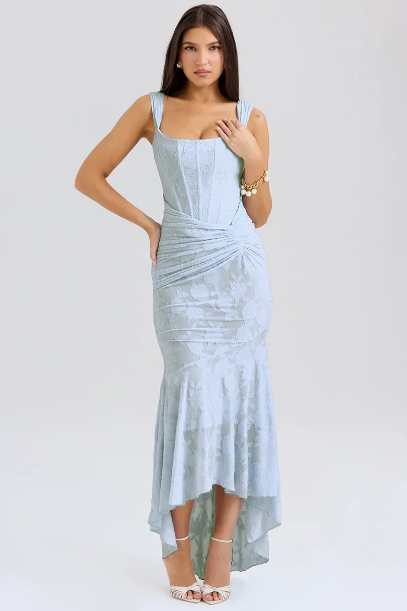 Numida | Square Neck Corset Maxi Dress in Blue