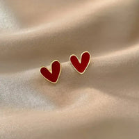 Antique Red Heart Gold Earrings | Gold