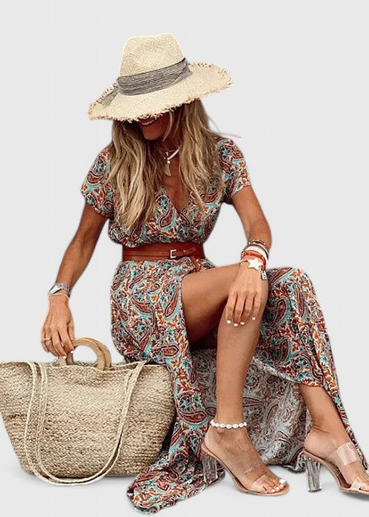 Natalie | Women's Casual Boho V-Neck Maxi Dress