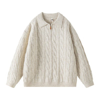 Imara Knit Sweater with Zip Front in Beige