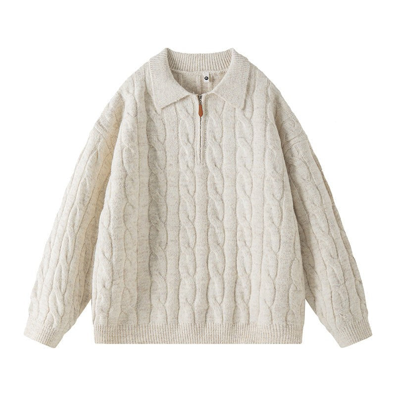 Imara Knit Sweater with Zip Front in Beige