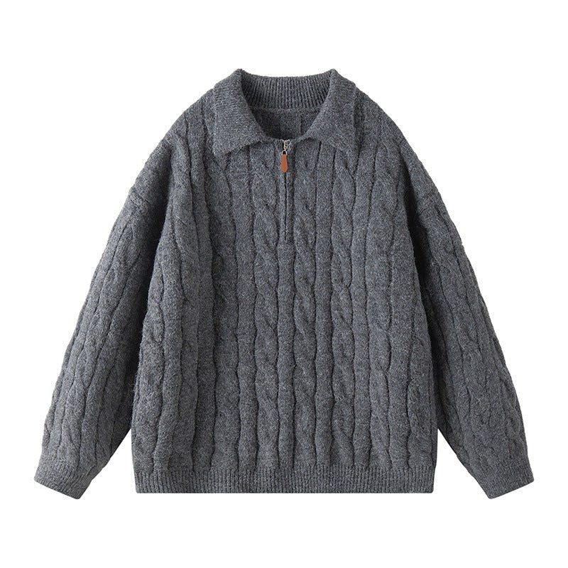 Imara Knit Sweater with Zip Front in Dark Grey