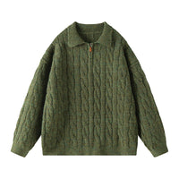 Imara Knit Sweater with Zip Front in Green