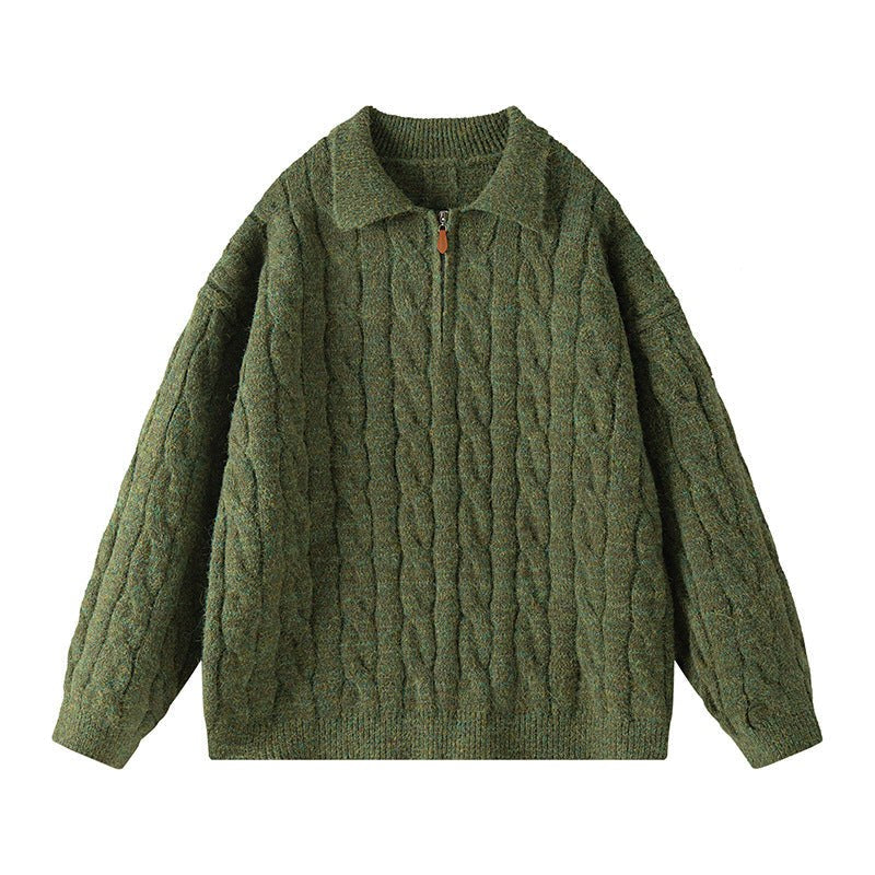 Imara Knit Sweater with Zip Front in Green
