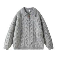 Imara Knit Sweater with Zip Front in Light Grey