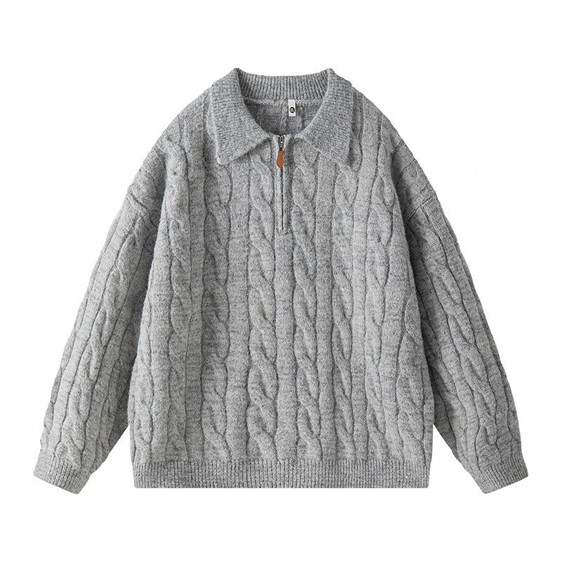 Imara Knit Sweater with Zip Front in Light Grey