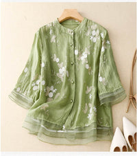 Imara Linen Blouse in Green