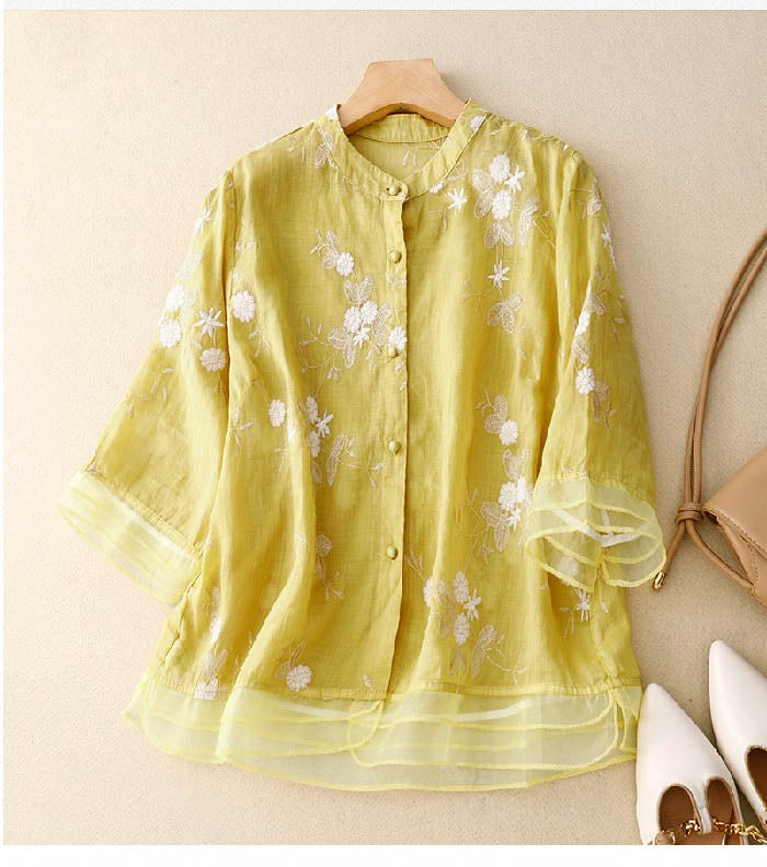 Imara Linen Blouse in Yellow