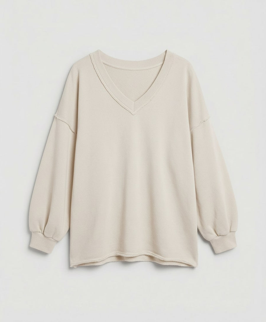 Imara Shirt with V-Neck and Oversized in Beige