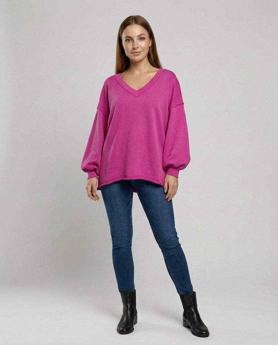 Imara Shirt with V-Neck and Oversized in Pink