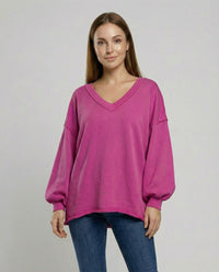Imara Shirt with V-Neck and Oversized in Pink