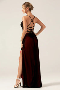 Sheath Spaghetti Straps Black Red Maxi Dress
