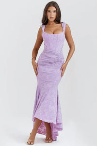 Numida | Square Neck Corset Maxi Dress in Purple