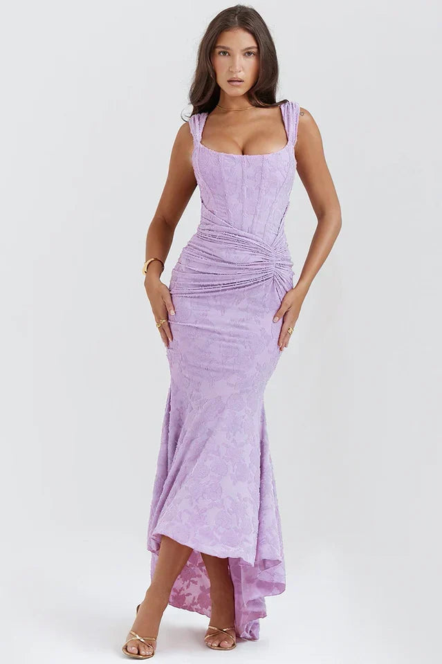 Numida | Square Neck Corset Maxi Dress in Purple