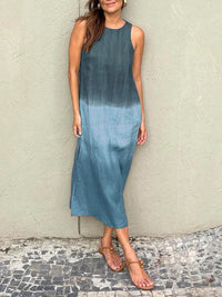 Imogen Airy Linen Dress with Side Split in Blue