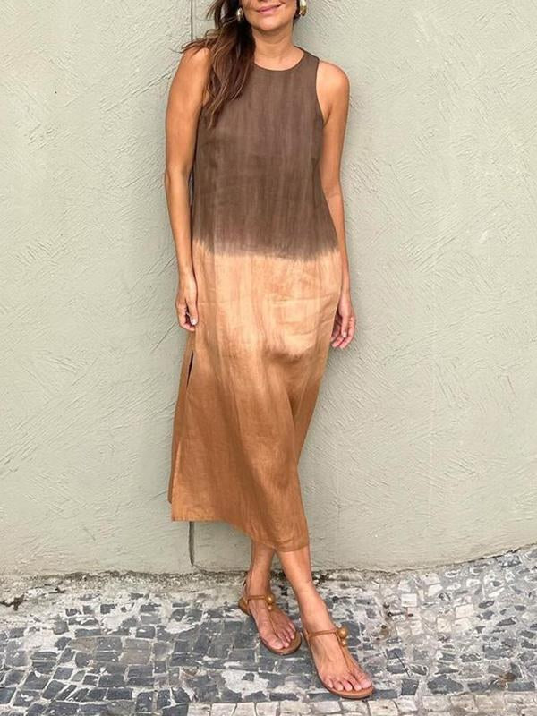 Imogen Airy Linen Dress with Side Split in Brown