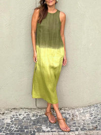 Imogen Airy Linen Dress with Side Split in Green