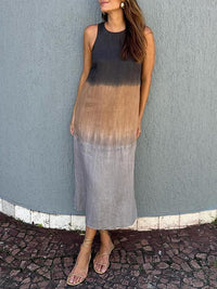 Imogen Airy Linen Dress with Side Split in Grey