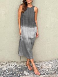 Imogen Airy Linen Dress with Side Split in Light Grey