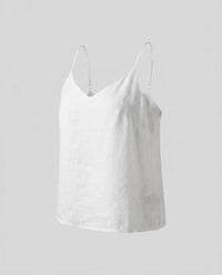 Imogen Airy Linen Top with V-Neck in White