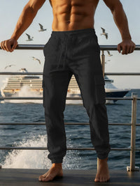 Imre Linen Joggers with Drawstring Waist and Pockets in Black