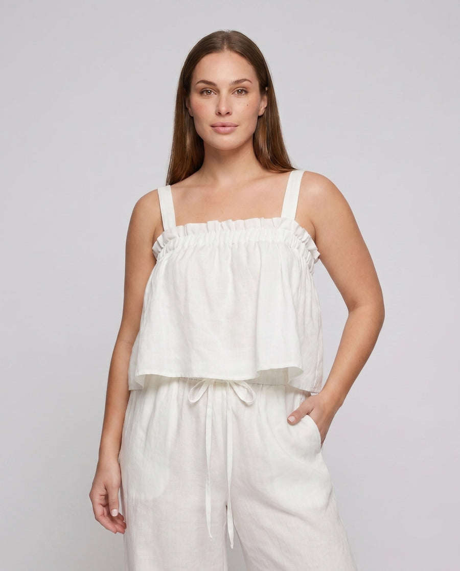 India Airy Linen Top with Ruffles