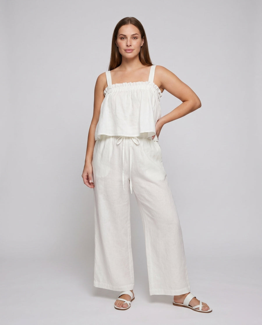 India Airy Linen Top with Ruffles