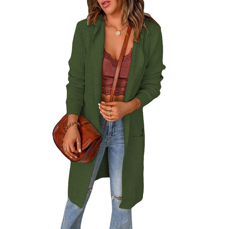 India Knit Cardigan with Pockets in Olive Green