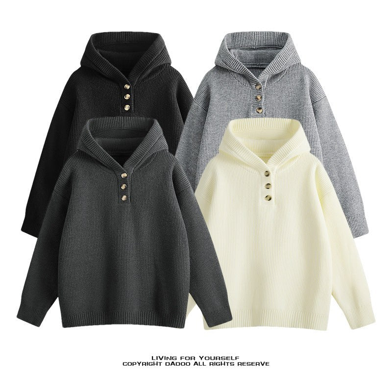 India Knit Sweater with Stand Collar in Black