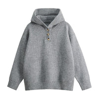 India Knit Sweater with Stand Collar in Light Grey