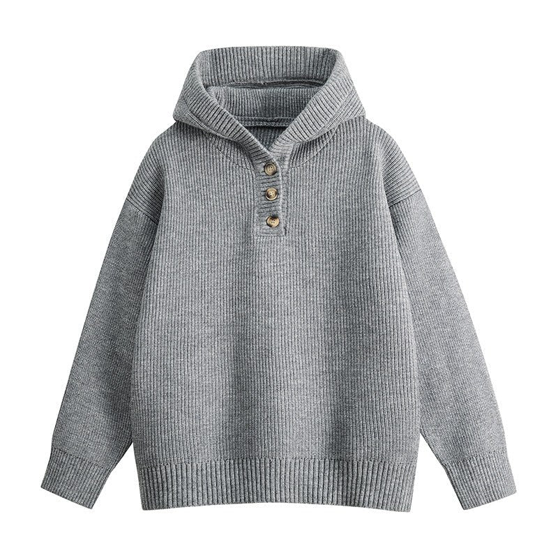 India Knit Sweater with Stand Collar in Light Grey