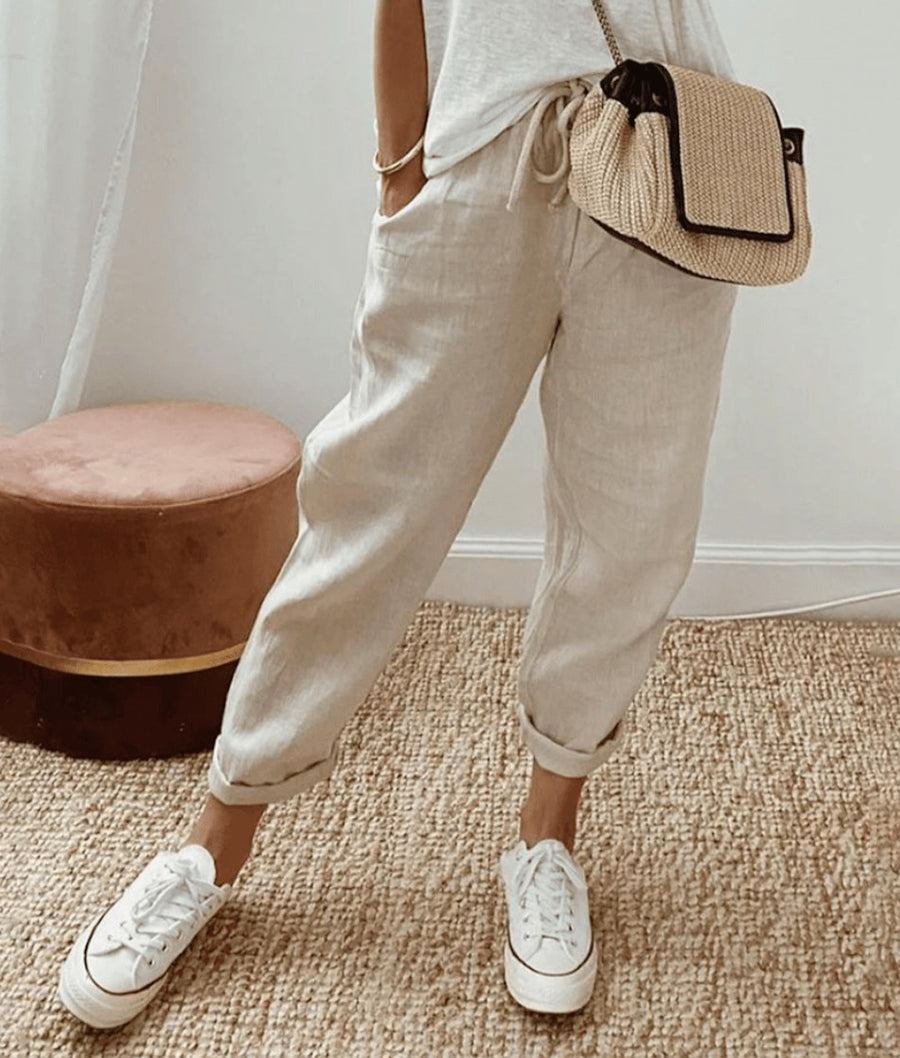 India Linen Trousers in Beige