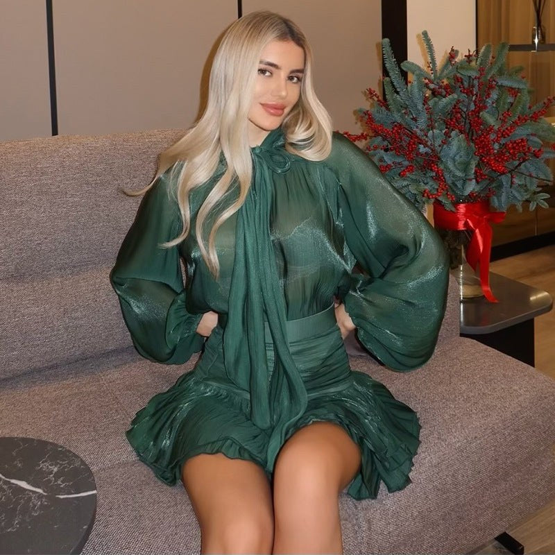 Ines Airy Chiffon Dress in Green