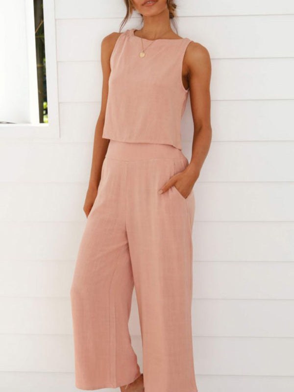 Ines Casual Linen Vest with Sleeveless and Button Front