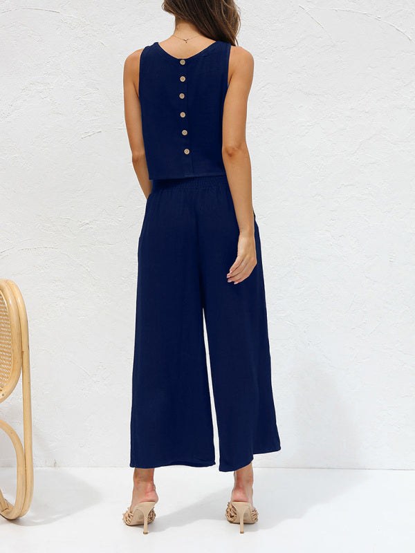 Ines Casual Linen Vest with Sleeveless and Button Front