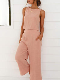 Ines Casual Linen Vest with Sleeveless and Button Front in Pink